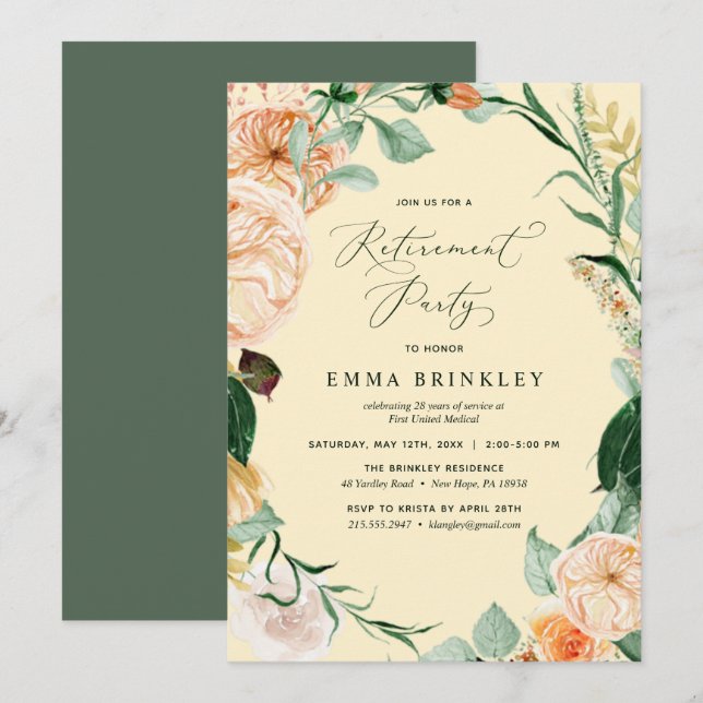 Botaniska Boho Pastel Gult Pension Party Inbjudningar (Fram/baksida)