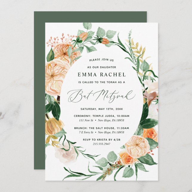 Botaniska Boho Personlig Greenery Bat mitzvah Inbjudningar (Fram/baksida)