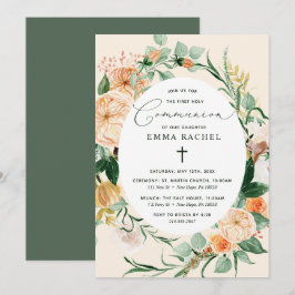 Botaniska Boho Personlig Peach Girl Communion Inbjudningar