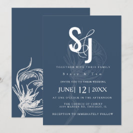 Botaniska bomullsplantan Blue Bröllop Inbjudningar