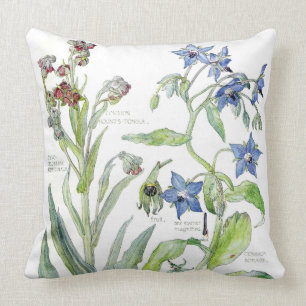 Botaniska Borage Primrose Blommor Kastkudde Kudde