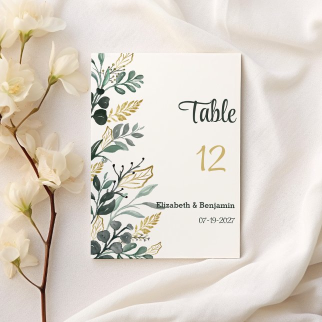 Botaniska Bordsnummer för grönt guld (Botanical watercolor gold greenery Table Numbers)