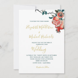 Botaniska Bröllop Guld Elegant Modern granatäpple Inbjudningar