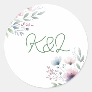 Botaniska bruden och Groom Monogrammed Bröllop Runt Klistermärke