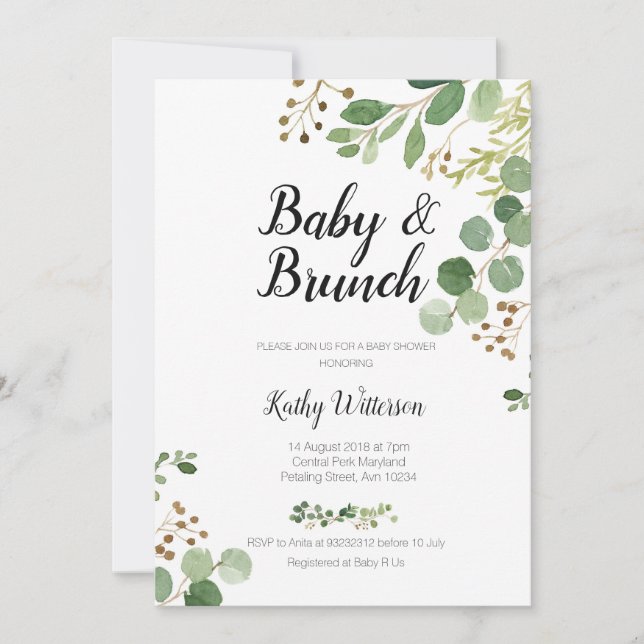 botaniska brunchdusch i baby inbjudningar (Framsida)