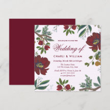 Botaniska Burgundy Red Elegant bröllop Inbjudan