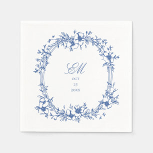 Botaniska Chinoiserie Monogram Vapensköld Bröllop Pappersservett