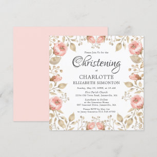 Botaniska Christening rosa ros Guld Inbjudningar