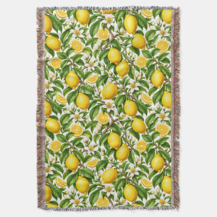 Botaniska citroner och vita blommor filt