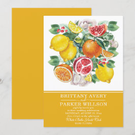 Botaniska Citrus Watercolor Bröllop Inbjudningar