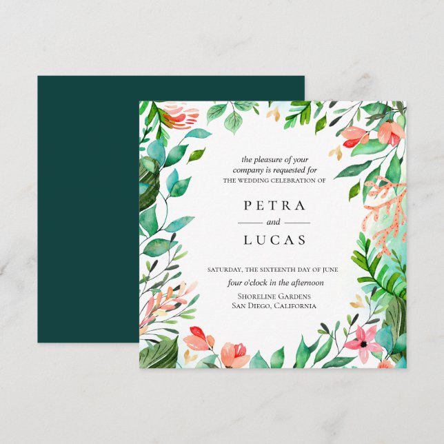 Botaniska Coralön Ram Bröllop Inbjudningar (Fram/baksida)