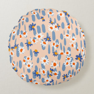 Botaniska Daisy: Vintage Sömlöst Mönster. Rund Kudde