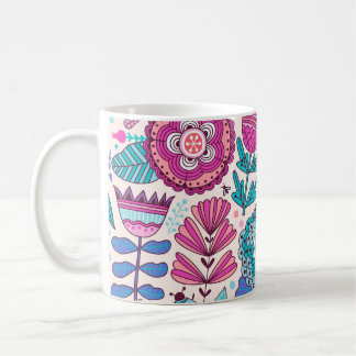 Botaniska dodle-blommor, sömlös, vintage struktur. kaffemugg
