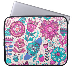 Botaniska dodle-blommor, sömlös, vintage struktur. laptop fodral