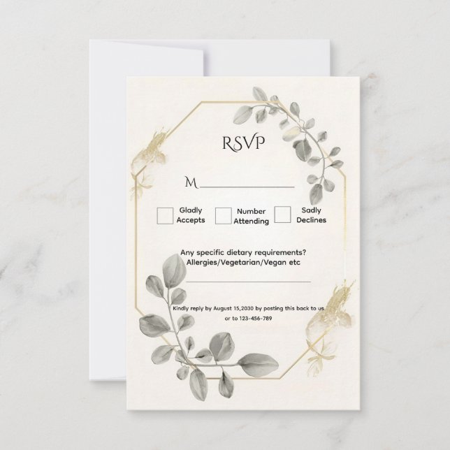 Botaniska Eucalyptus Bröllop med minimalistisk Gul OSA Kort (Framsida)