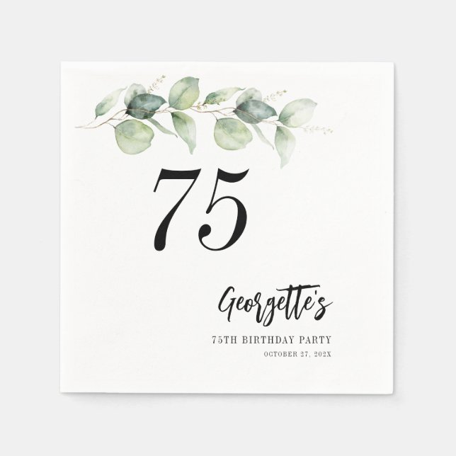 Botaniska Eucalyptus Greenery 75:e Birthday Papper Pappersservett (Framsidan)