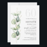 Botaniska eukalyptus Foliage 60:e Födelsedagsfeste Inbjudningar<br><div class="desc">Det skulle kunna bli en överraskning för party eller ännu ett speciellt årtionde. Denna 60:e födelsedagsfest inbjudan med eukalyptus grey design med modern populär typografi kan lätt redigeras till kostym på årsdagen eller årsdagen firande.

Du kan ändra ordalydelsen,  födelsedagsinformationen och bakgrunden till färg genom att klicka på knappen "Anpassa"</div>