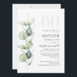 Botaniska eukalyptus Foliage 60:e Födelsedagsfeste Inbjudningar<br><div class="desc">Det skulle kunna bli en överraskning för party eller ännu ett speciellt årtionde. Denna 60:e födelsedagsfest inbjudan med eukalyptus grey design med modern populär typografi kan lätt redigeras till kostym på årsdagen eller årsdagen firande.

Du kan ändra ordalydelsen,  födelsedagsinformationen och bakgrunden till färg genom att klicka på knappen "Anpassa"</div>