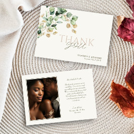 Botaniska eukalyptus Greenery & Guld Photo Bröllop Tack Kort