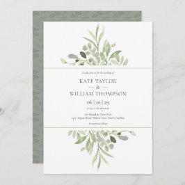 Botaniska eukalyptus Greenery Watercolor Bröllop Inbjudningar
