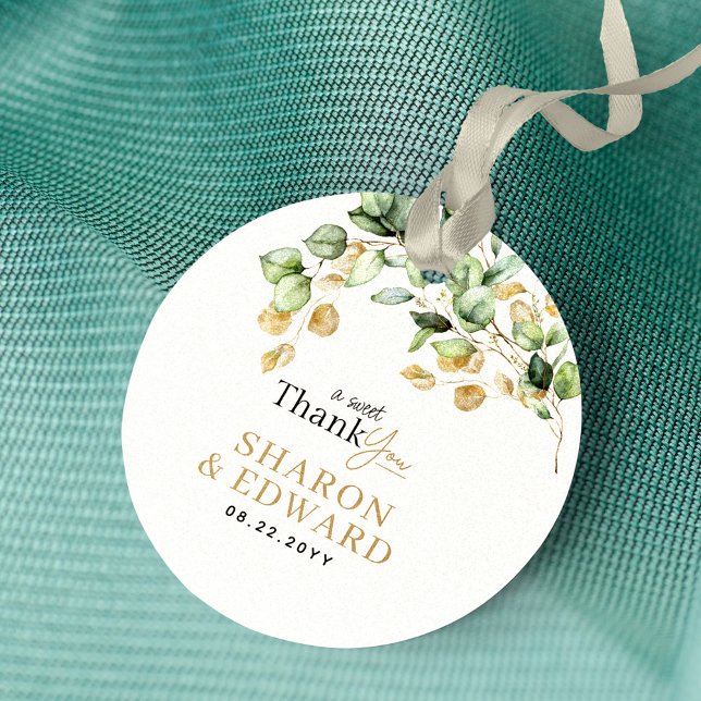 Botaniska eukalyptus Grönt Guld Bröllop Tack Gåvor Etiketter (Skapare uppladdad)