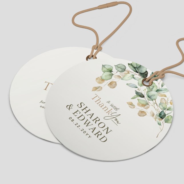 Botaniska eukalyptus Grönt Guld Bröllop Tack Gåvor Etiketter (Skapare uppladdad)