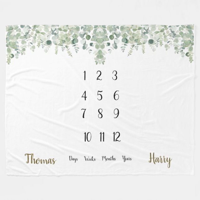 Botaniska eukalyptus-Twillingar milsten  Fleecefilt (Framsidan (Horisontell))