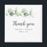 Botaniska eukalyptus Watercolor Bröllop Tack Magnet<br><div class="desc">För alla dem som gick upp och firade din speciella dag med dig, tack vare denna elegant botaniska geometriska blommigt som du har ett kort med perfekt för eukalyptus lämnar när du vill tacka och lämna ett bestående minne. Ändra enkelt detaljerna på framsidan och anpassningsbarna på baksidan genom att klicka...</div>