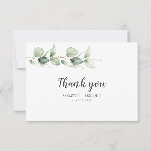 Botaniska eukalyptus Watercolor Rustic Bröllop Tack Kort (Framsida)