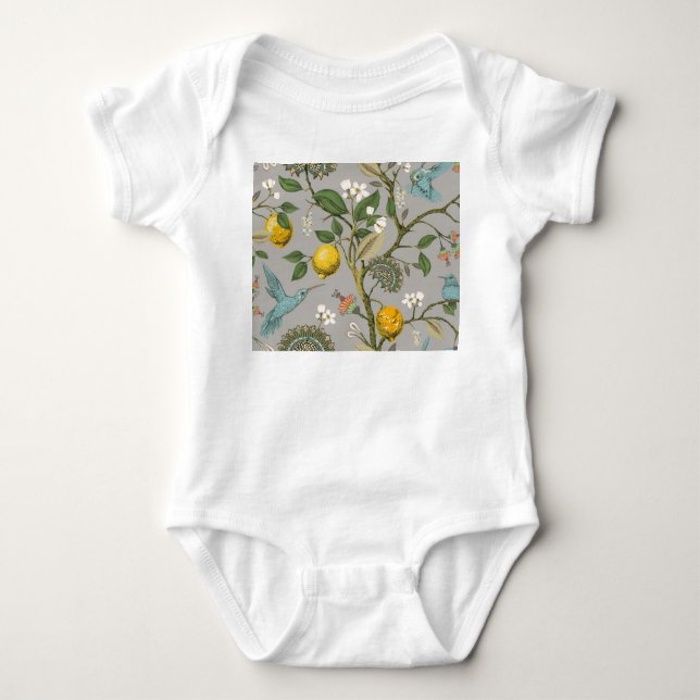 Botaniska fågelblommor: Ritad Vintage Tapet T Shirt (Framsida)