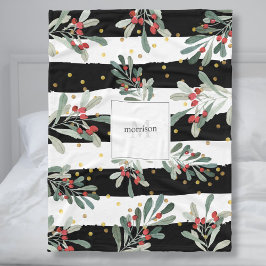 Botaniska Family Monogram Modern Black Chic Winter Fleecefilt