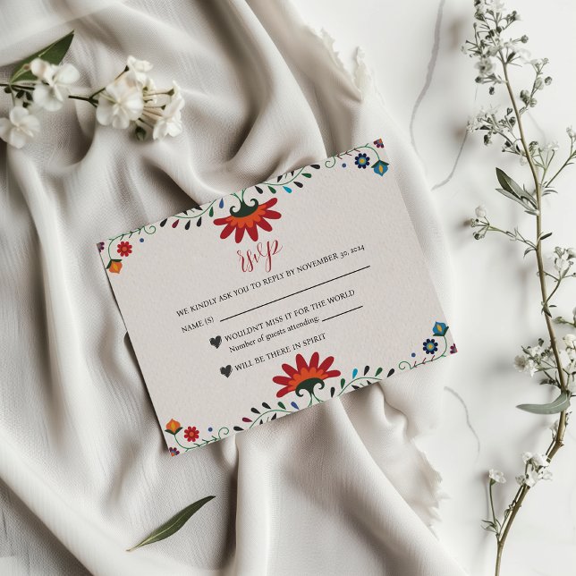 Botaniska Fiesta Bröllop (mexikansk folkart Blommi OSA Kort (Mexican Folk Art Floral Botanical Fiesta Wedding RSVP Card)