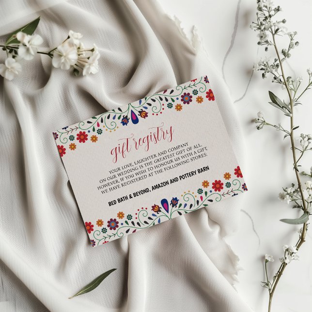 Botaniska Fiesta Bröllop (mexikansk folkart Blommi Tilläggskort (Mexican Folk Art Floral Botanical Fiesta Wedding Enclosure Card)