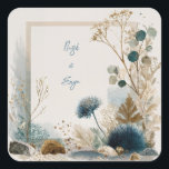 Botaniska folkkonst Blue & Earth Bröllop Fyrkantigt Klistermärke<br><div class="desc">Ta med naturens roliga charm till dina bröllop-detaljer med den här botaniska folkdesignen Blue & Earth Bröllop. Med delikata vattenfärgsillustrationer av botaniska vilder, tistlar och mutad löv i jordnära toner med högblå prickar blandar denna design folkkonst inslag med naturskönhet. Mjukt struktur, spridda småstarna och organiska former gör detta klistermärke idealiskt...</div>