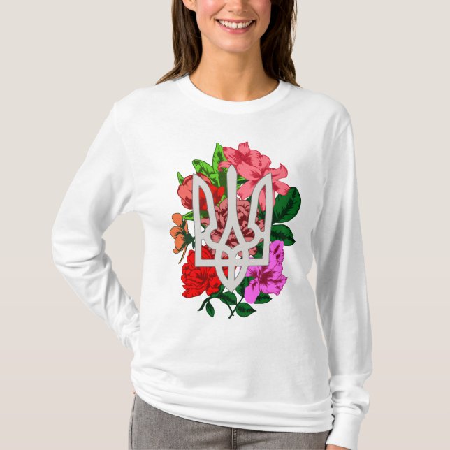 Botaniska fortfarande och ukrainska tridentaltryzu t shirt (Framsida)