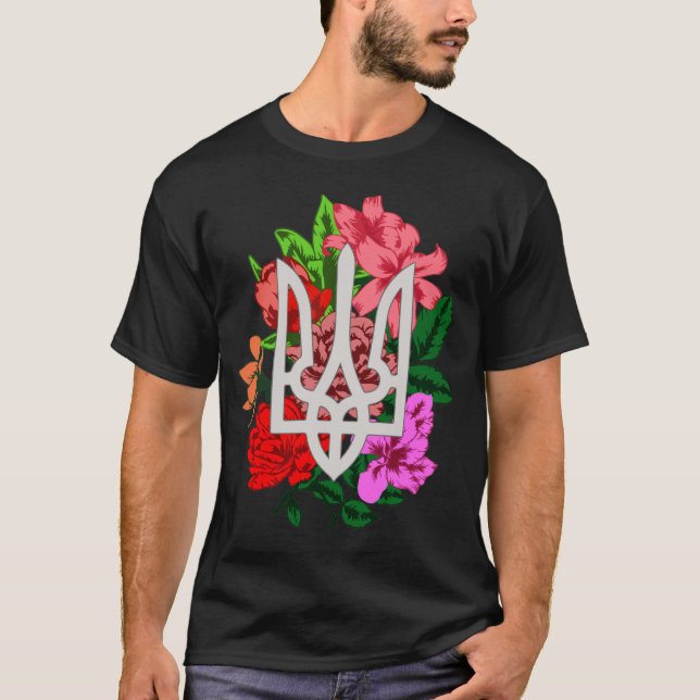 Botaniska fortfarande och ukrainska tridentaltryzu t shirt (Framsida)