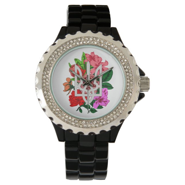 Botaniska fortfarande och ukrainska trupper tryzub armbandsur (Framsida)