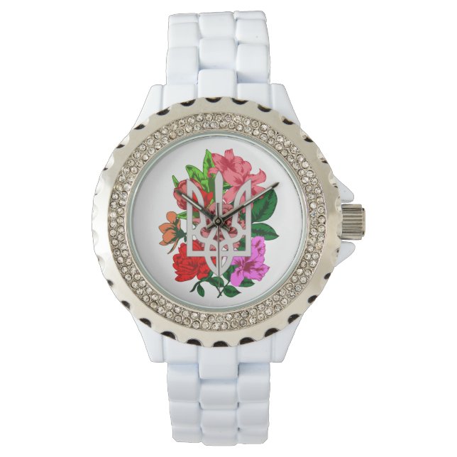 Botaniska fortfarande och ukrainska trupper tryzub armbandsur (Framsida)
