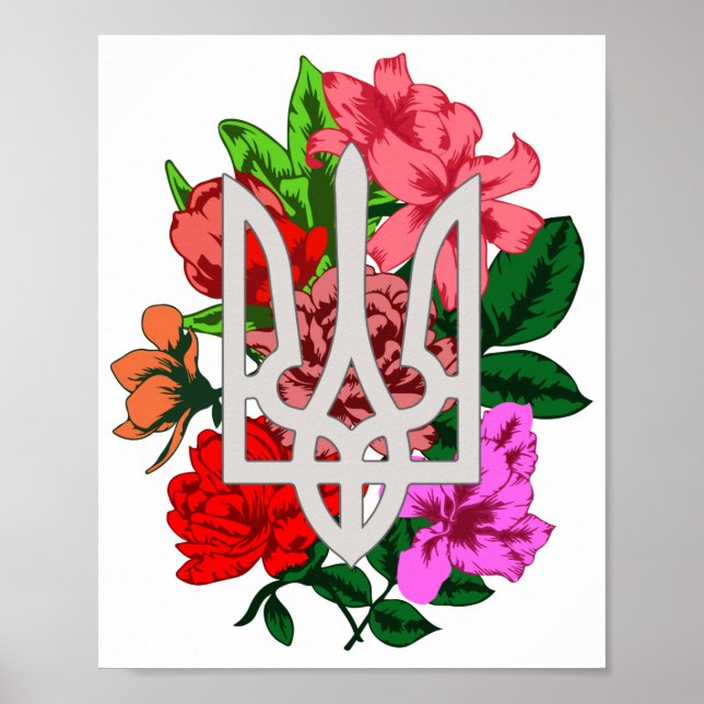 Botaniska fortfarande och ukrainska trupper tryzub poster (Framsidan)