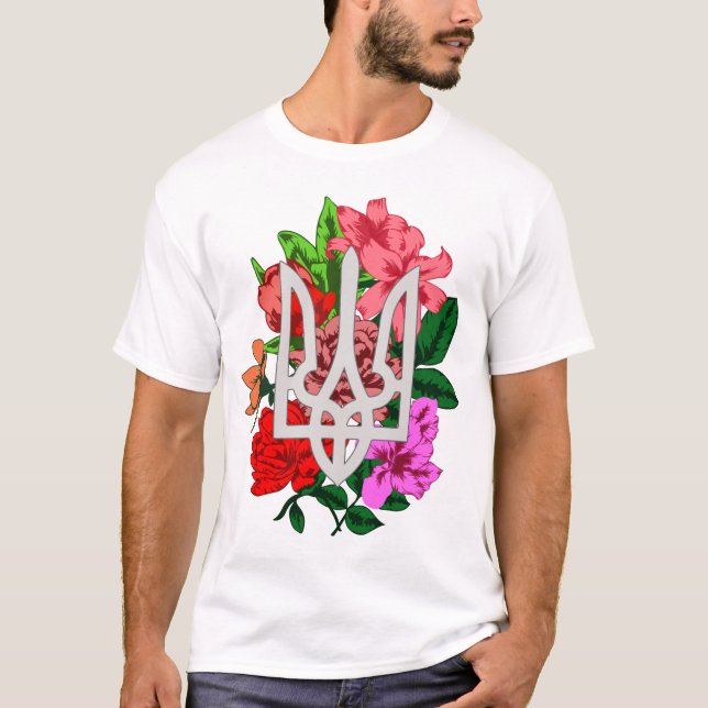 Botaniska fortfarande och ukrainska trupper tryzub t shirt (Framsida)