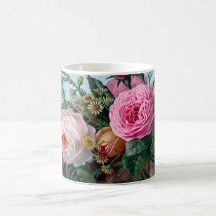 Botaniska frodiga romantiska rosa ros kaffemugg