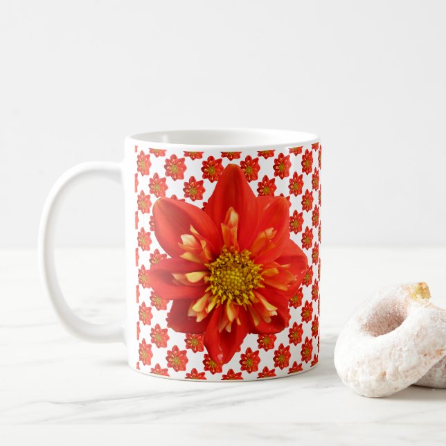 Botaniska Garden-Orangen Dahlia Flower Kaffemugg (Med munk)
