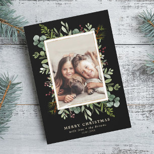 Botaniska Greenery God jul Photo Black Julkort