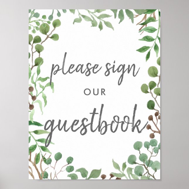 Botaniska Greenery | Guestbook Bröllop-tecken Poster (Framsidan)