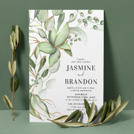 Botaniska Greenery Guld Bröllop Inbjudningar