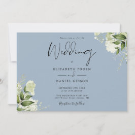 Botaniska Greenery Monogram Dusty Blue Bröllop Inbjudningar