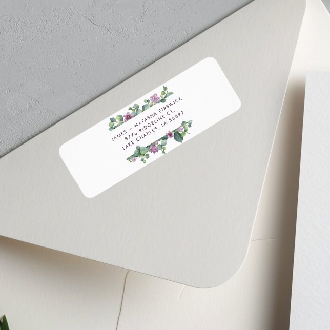 Botaniska Greenery-Returadressen Returadress Etikett (Eucalyptus Purple Green Return Address Label)