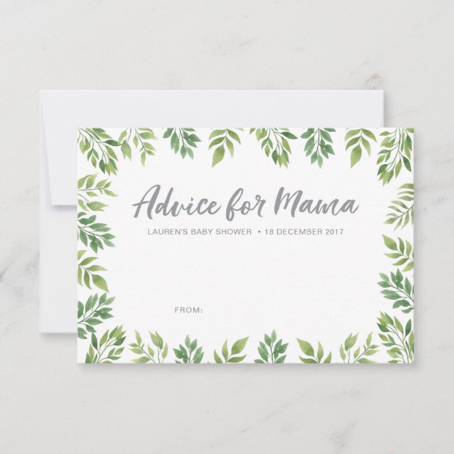 Botaniska gröna baby showerrådgivningkort inbjudningar (Framsida)