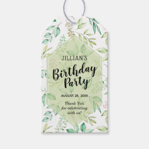 Botaniska Gröna Blad Födelsedagsfest Tack Presentetikett