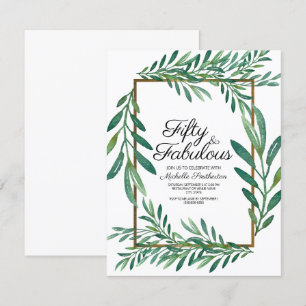 Botaniska Gröna Blad Vitt Guld 50-årsdag Inbjudningar